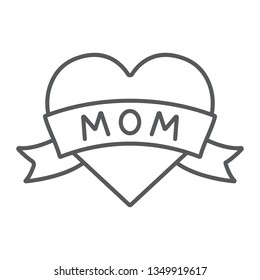 Heart With Mom Inscription Thin Line Icon, Love And Mother, Love Mom Tatoo Sign, Vector Graphics, A Linear Pattern On A White Background, Eps 10.