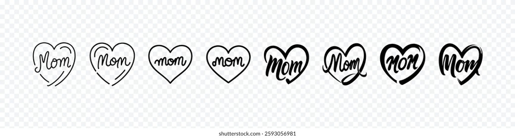 Heart with 'Mom' Text Icon: Perfect for Mother’s Day, Love, and Elegant Designs, Heart with "Mom" Text Icon