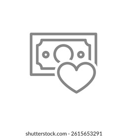 Heart money line icon. Humanitarian aid symbol. Vector illustration.