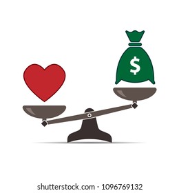 Heart or money vector illustration. Heart and money on scales. Health concept.