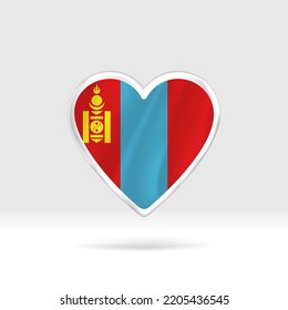 Heart from Mongolia flag. Silver button heart and flag template. Easy editing and vector in groups. National flag vector illustration on white background.