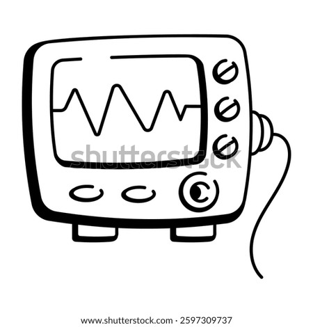 Heart monitor device icon in doodle style
