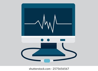 A heart monitor flatline displayed as a stylized green EKG on a pixelated screen, depicting an electrocardiogram (EKG or ECG) that emits a beep before transitioning to a flatline.