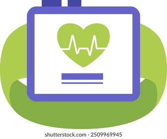 Heart monitor graphic with green heart and heartbeat line