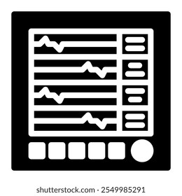 heart monitor icon in Glyph Style. Black Fill