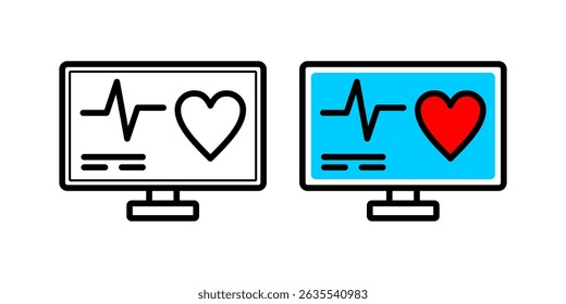 Heart Monitor Icon with Pulse, Outlined and Filled Vector Illustration of Health and Medical Symbol