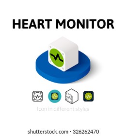 Heart Monitor Icon, Vector Symbol In Flat, Outline And Isometric Style