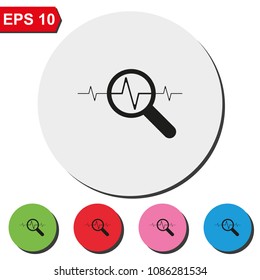 Heart monitor pulse line flat round colorful vector icon.