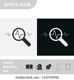 Heart monitor pulse line flat black and white vector icon.