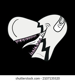 Heart Monster With Sharp Teeth Black and White Hand Drawn Style For Tattoo Tshirt Logo Etc Vector Illustration