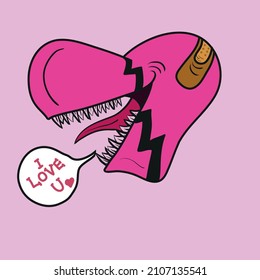 Heart Monster With Sharp Teeth Say I Love You Hand Drawn Style For Tattoo Tshirt Logo Etc Vector Illustration