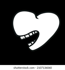 Heart Monster With Teeth Black and White Hand Drawn Style For Tattoo Tshirt Logo Etc Vector Illustration