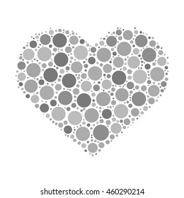 Heart mosaic of grey dots in various sizes and shades. Vector illustration on white background.