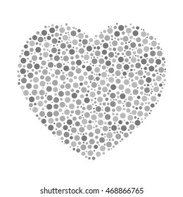 Heart mosaic of grey dots in various sizes and shades. Vector illustration on white background.