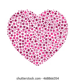 Heart mosaic of pink dots in various sizes and shades. Vector illustration on white background.