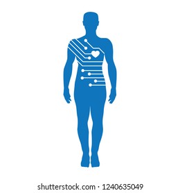 heart and mother board inside human figure, futuristic logo icon