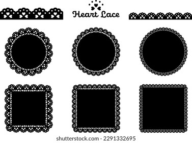 Heart motif lace frame and line set 2 black