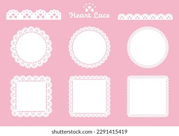 Heart motif lace frame and line set 2 white