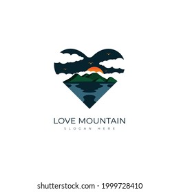 Plantilla de diseño de logotipo de montaña de corazón