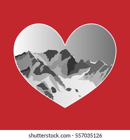 Heart. Mountine in red heart.