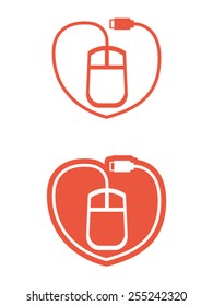 Heart Mouse logo template. In this logo a computer mouse cable form the shape of a heart. Can be used for multiple purposes related to technology and the world of computer.