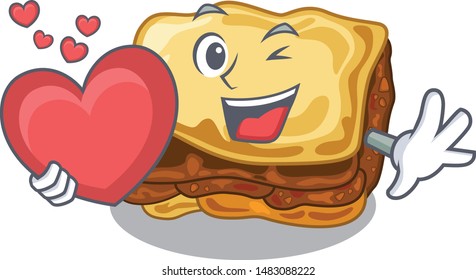 With heart moussaka isolated in the cartoon style