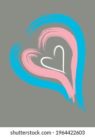 Heart Multicolored .Valentine Day. Beautiful Greeting .Card Three Hearts. One Grunge Background LGBT Color Illustrator,