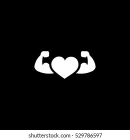 Heart With Muscle Arms Icon, Isolated, White Background