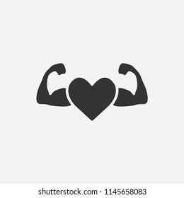 Heart with muscles icon illustration,vector sport sign symbol