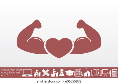 Heart and muscles on hands icon vector illustration.