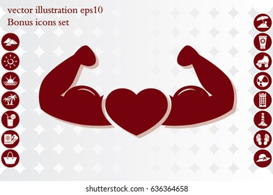 Heart and muscles on hands icon vector illustration.