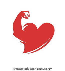 Heart and muscular arm. Strengthening immunity, health symbol