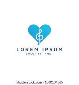 heart and music negative space logo design