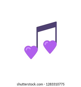 Heart music note flat icon, vector sign, colorful pictogram isolated on white. Romantic melody symbol, logo illustration. Flat style design