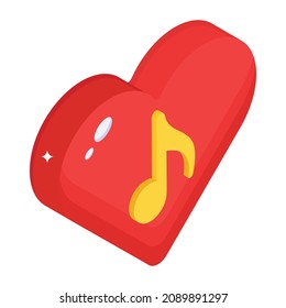 Heart with music note, an isometric icon of love song