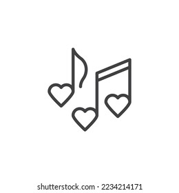 Icono de línea de nota de música de corazón. signo de estilo lineal para concepto móvil y diseño web. Icono vector de contorno de música romántica. Símbolo, ilustración del logotipo. Gráficos vectoriales