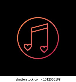 Heart Music Note vector outline colorful icon or sign on dark background