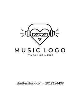 heart music rock music listening music logo design with line art style logo design