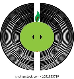 Heart of music, a vinyl record and an apple.