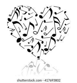 Heart of musical notes; romance melody in love; harmony of love; nice reflection; EPS10