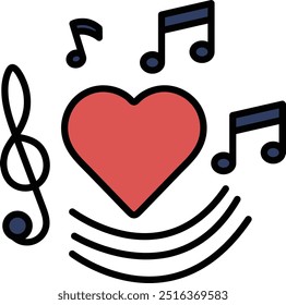 A heart with musical notes surrounding it. Concept of love and harmony
