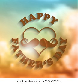 Heart with a mustache and text happy father's day, on abstract background with clouds, vector illustration, eps 10 with transparency