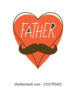 Heart with mustaches father funny symbol vector icon, father day concept greeting card trendy minimal style, I love you Dad.