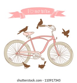 I heart my bike! A hand drawn bicycle and birds