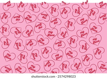 Heart My Love text quote seamless pattern. Cute romantic background wallpaper print. Valentine's day.