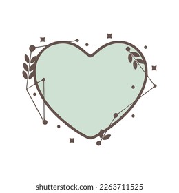 Heart nature geometric frames with leaves made from lines and dots in hand drawn style.