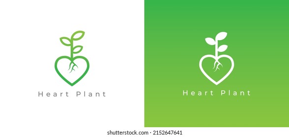 Heart Nature Logo Concept Sign Icon Symbol Design. Heart And Plant Combination. Vector Illustration Logo Template