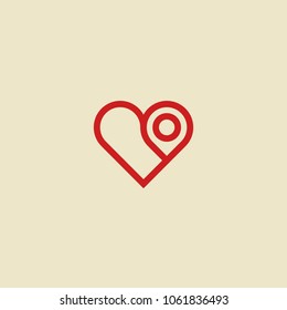 Heart navigation pin logo. Line location design template for branding, heart pointer logotype label, creative vector illustration