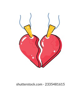 Heart Necklace doodle vector outline icon. EPS 10 file