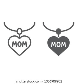 Heart necklace line and glyph icon, love and jewelry, pendant sign, vector graphics, a linear pattern on a white background, eps 10.